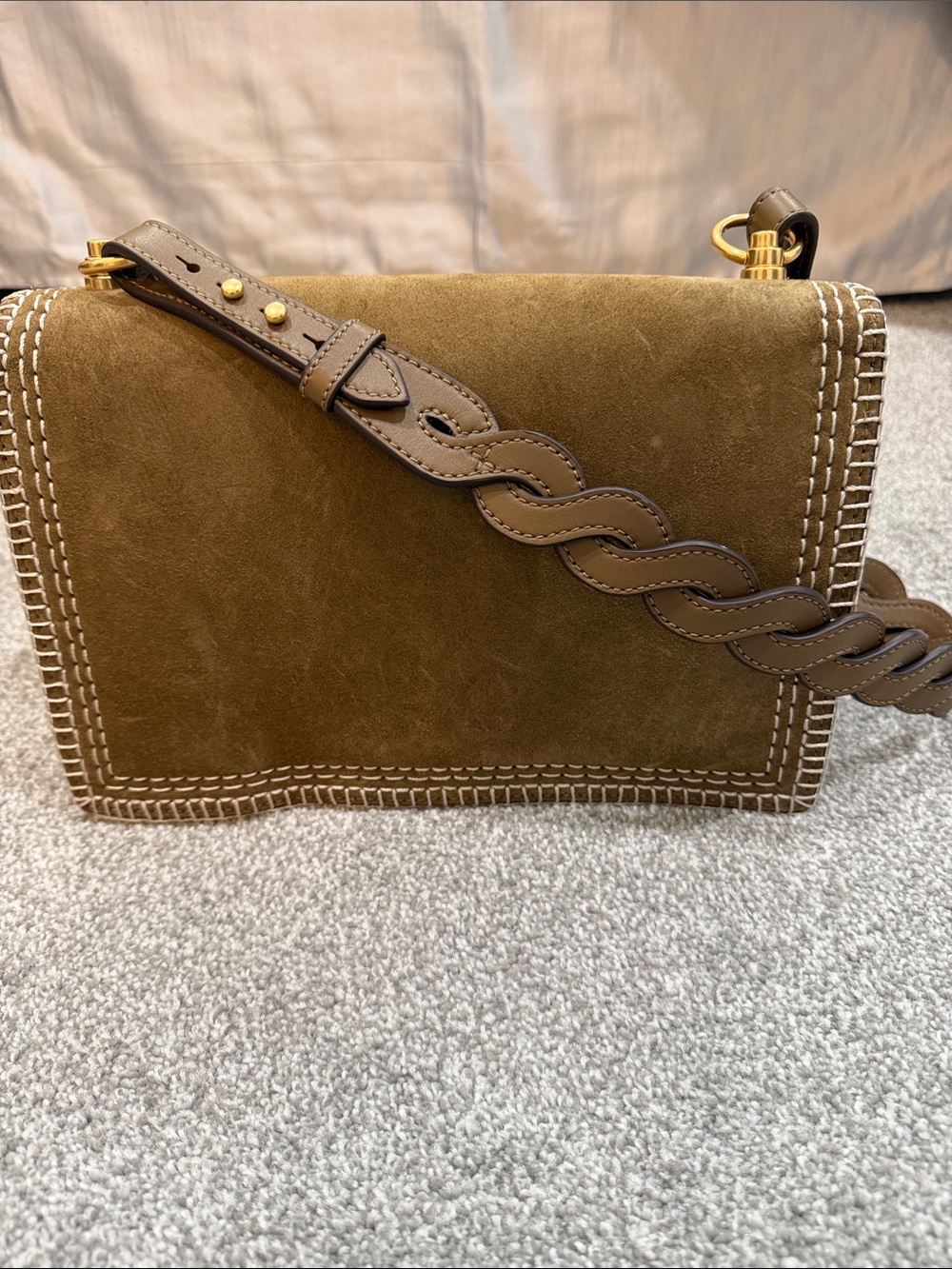 Tory Burch Olive Green Suede Crossbody with Gold Logo - Picture 5 of 8